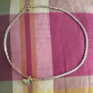1970s AVON Gold Tone Necklace with Green Butterfly